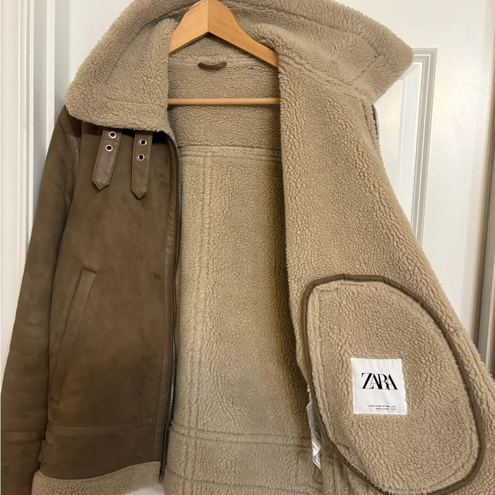 Zara Tan Shearling Collar Jacket - Picture 7 of 11
